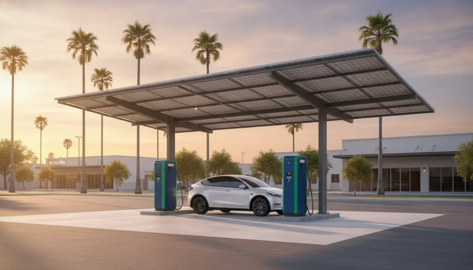 Eletroposto com carregador para carro elétrico abastecido por energia solar
